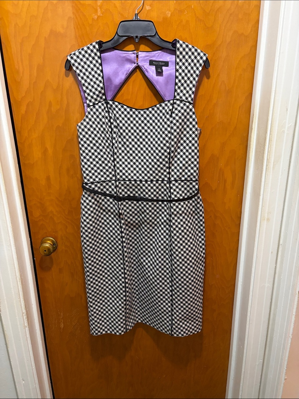 Black and White Gingham Midi Dress with belt